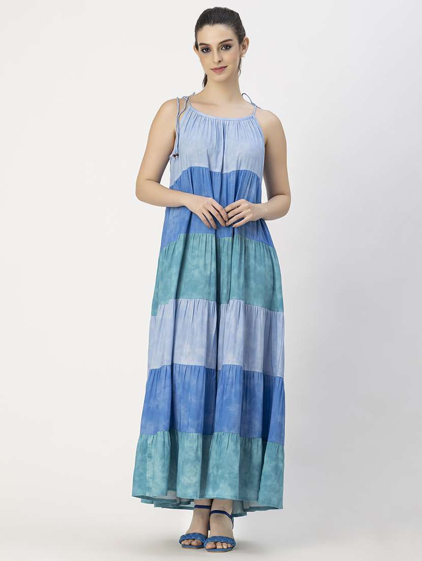 women halter neck tiered maxi dress