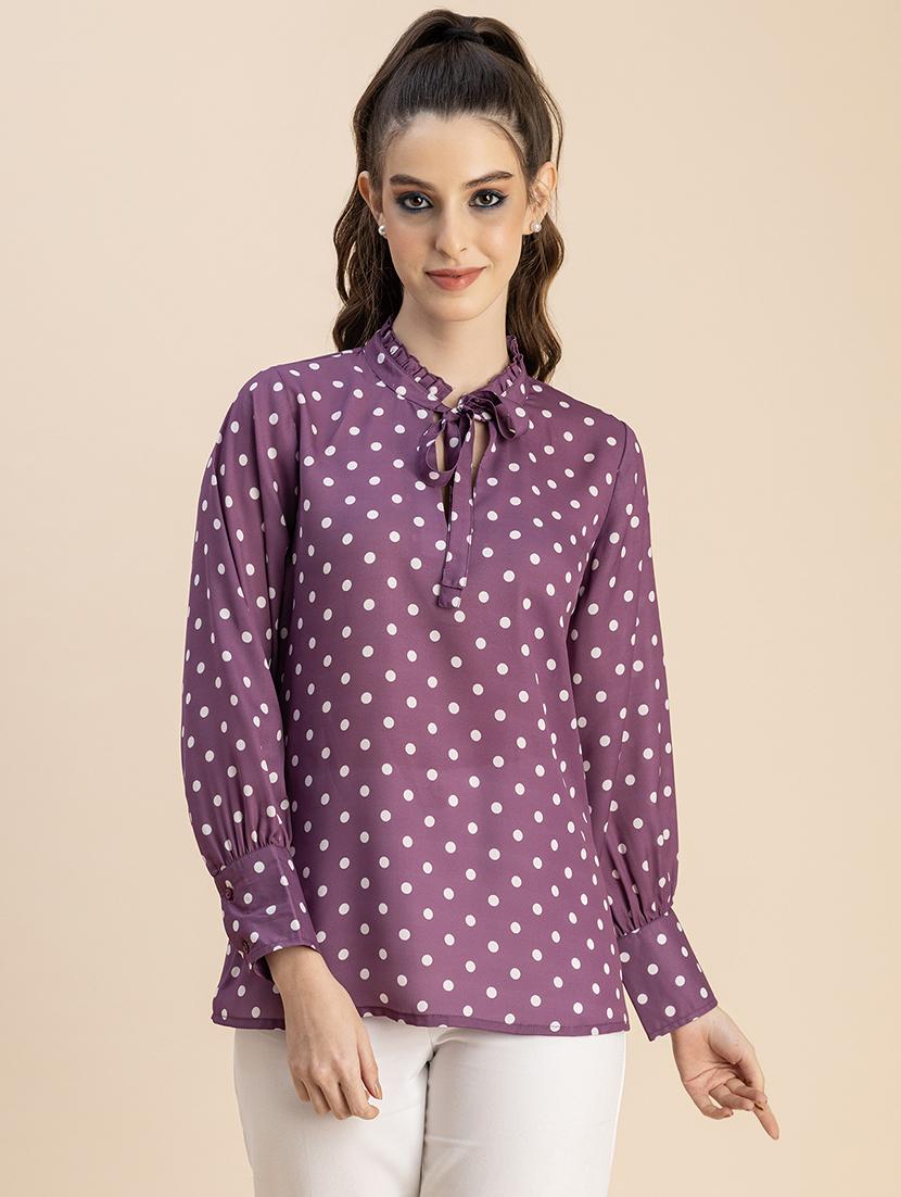 women purple polka dot printed regular top - 20765901 - Zoom Image - 0