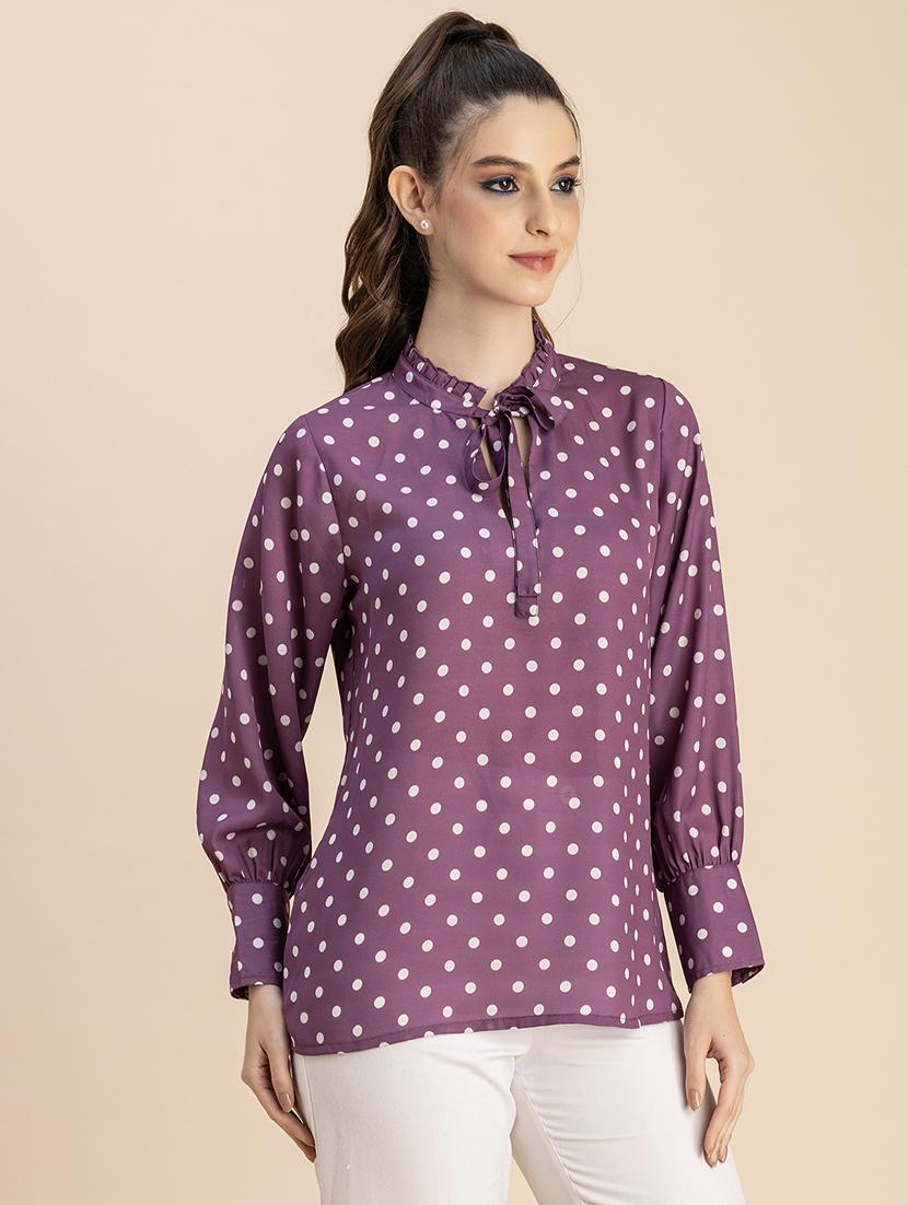 women purple polka dot printed regular top - 20765901 - Standard Image - 3