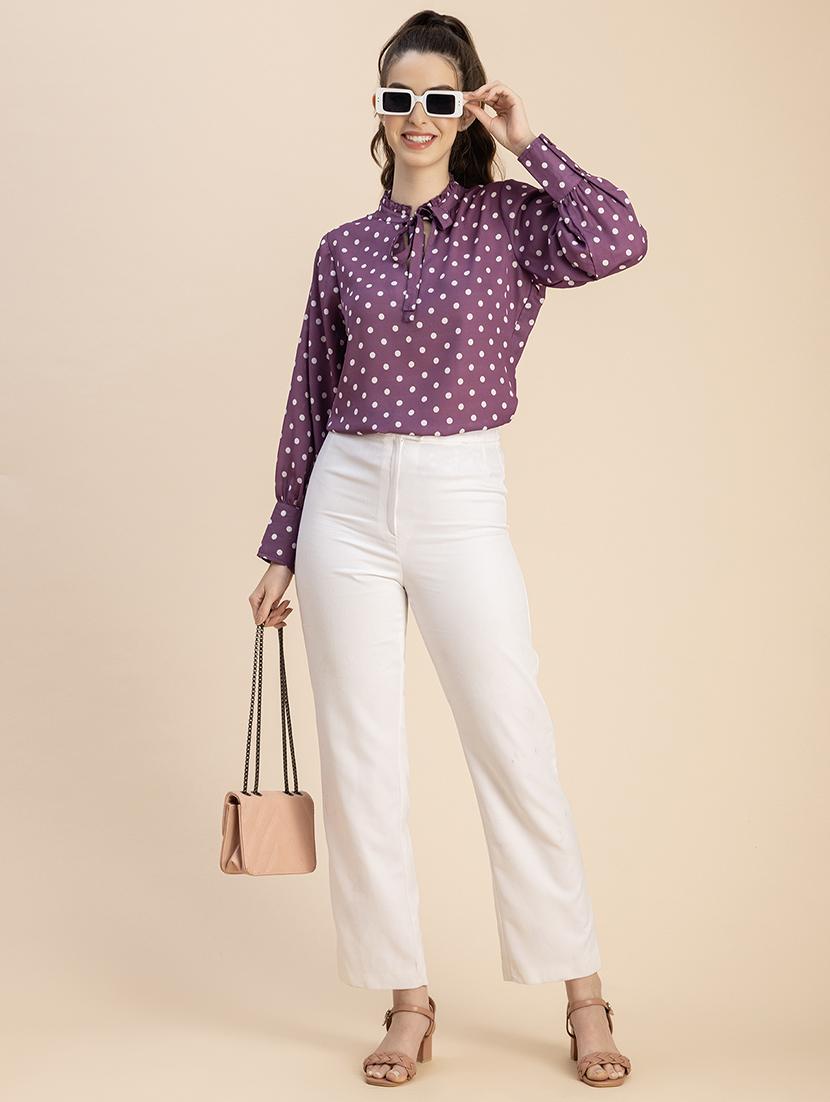 women purple polka dot printed regular top - 20765901 - Standard Image - 5
