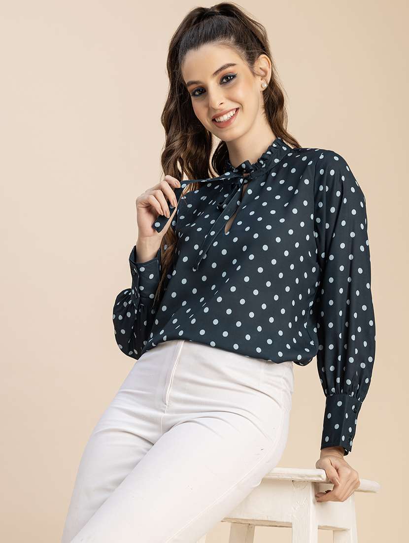 women polka doted puff sleeves top - 20765902 -  Standard Image - 3