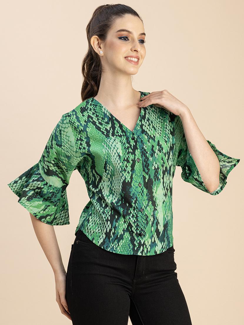 women animal print bell sleeves top - 20765933 - Standard Image - 3