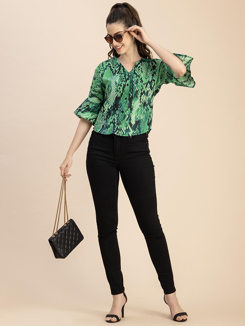 women animal print bell sleeves top - 20765933 - Standard Image - 5