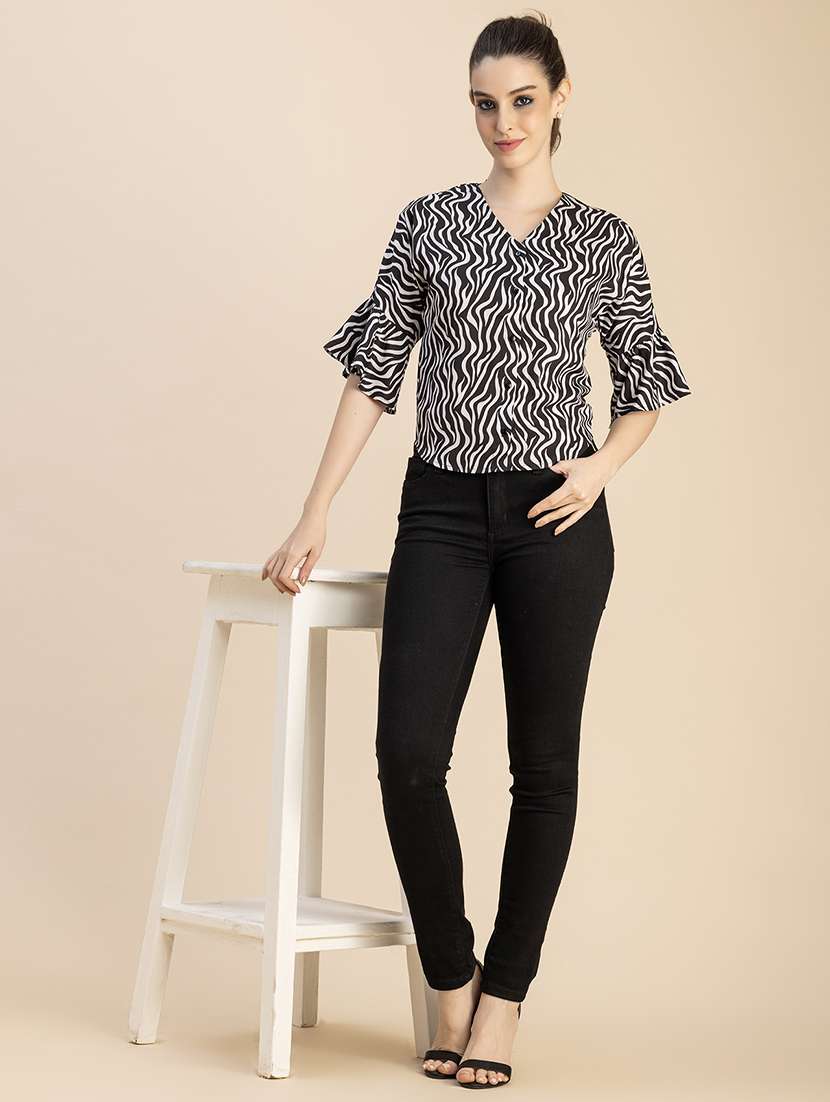 black printed button detailed regular top - 20765935 -  Standard Image - 3