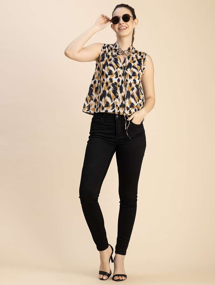 women animal print tie-up neck top - 20765950 -  Standard Image - 5