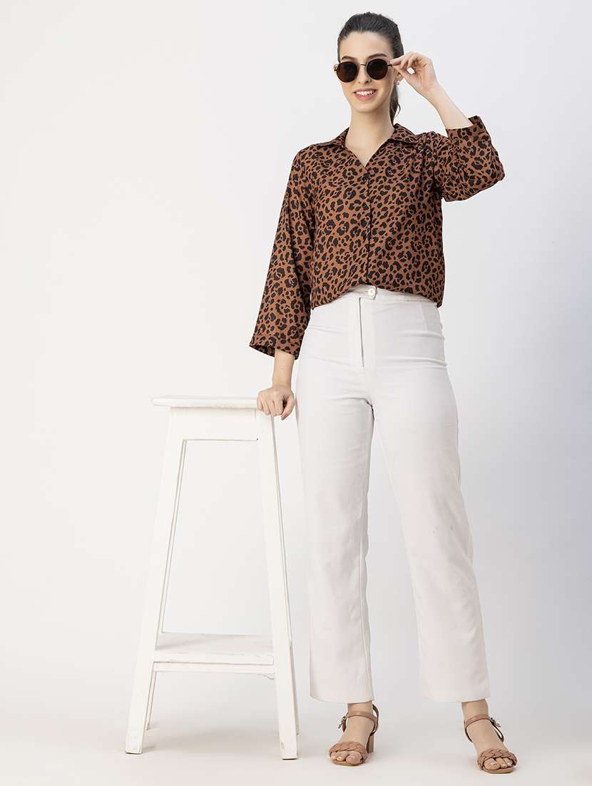 brown poly moss animal print top - 20765952 -  Standard Image - 5