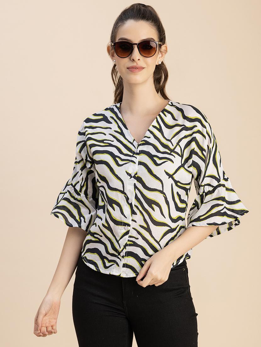 women animal print bell sleeves top - 20766001 - Standard Image - 3