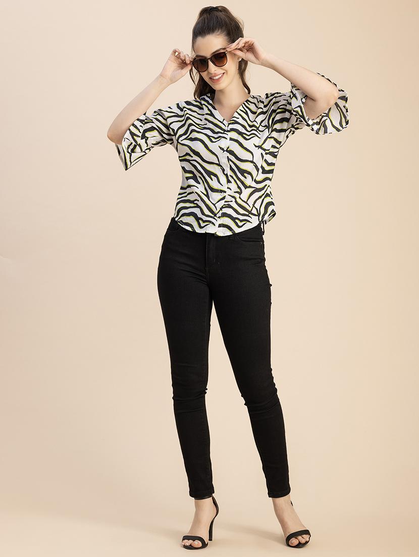 women animal print bell sleeves top - 20766001 - Standard Image - 5