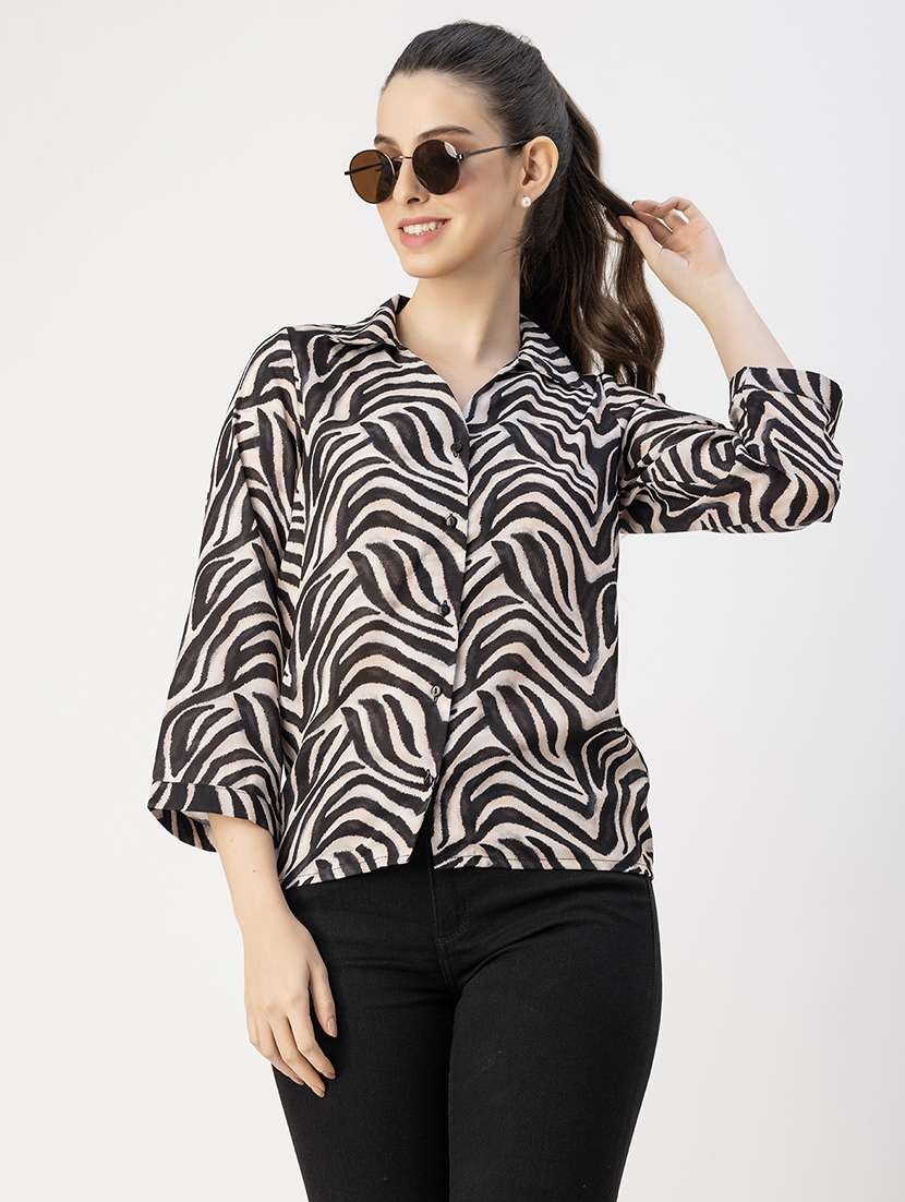 women printed collared straight top - 20766002 -  Standard Image - 3