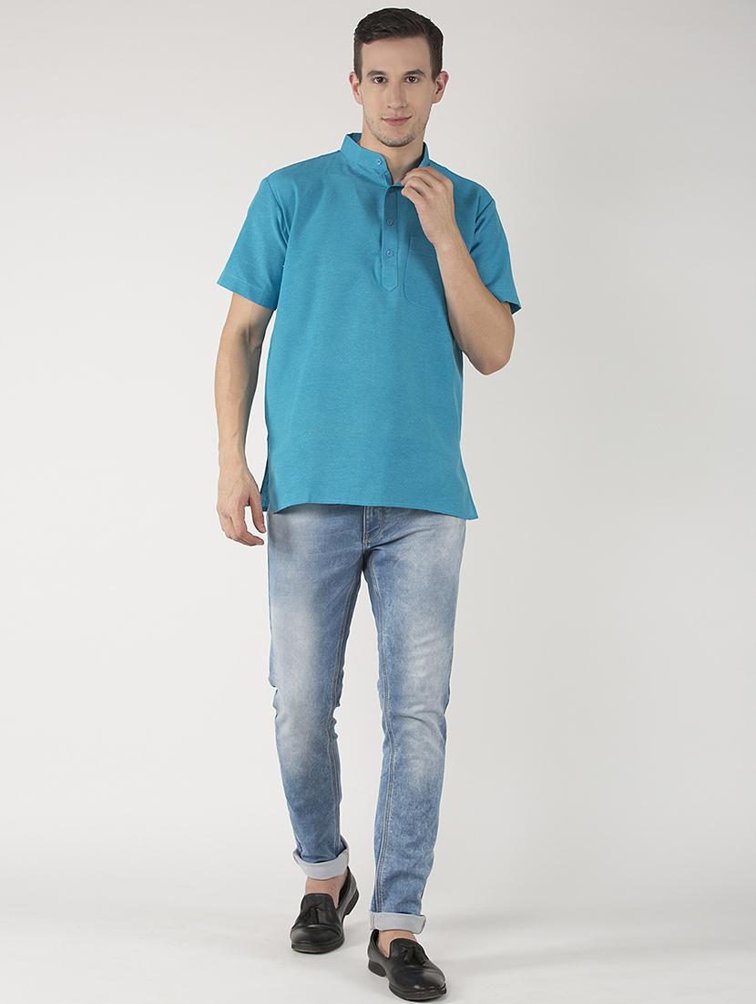 men solid cotton short kurta - 20766008 - Standard Image - 3