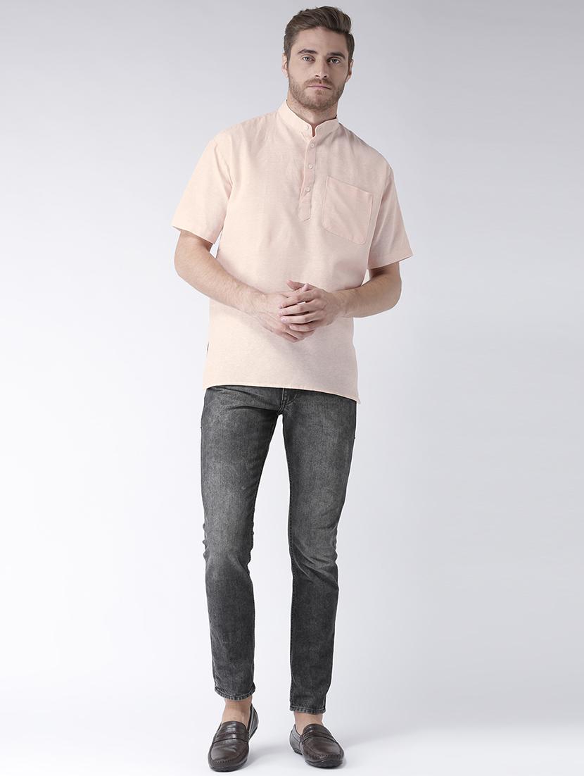men peach solid short sleeve short kurta - 20766014 - Standard Image - 3