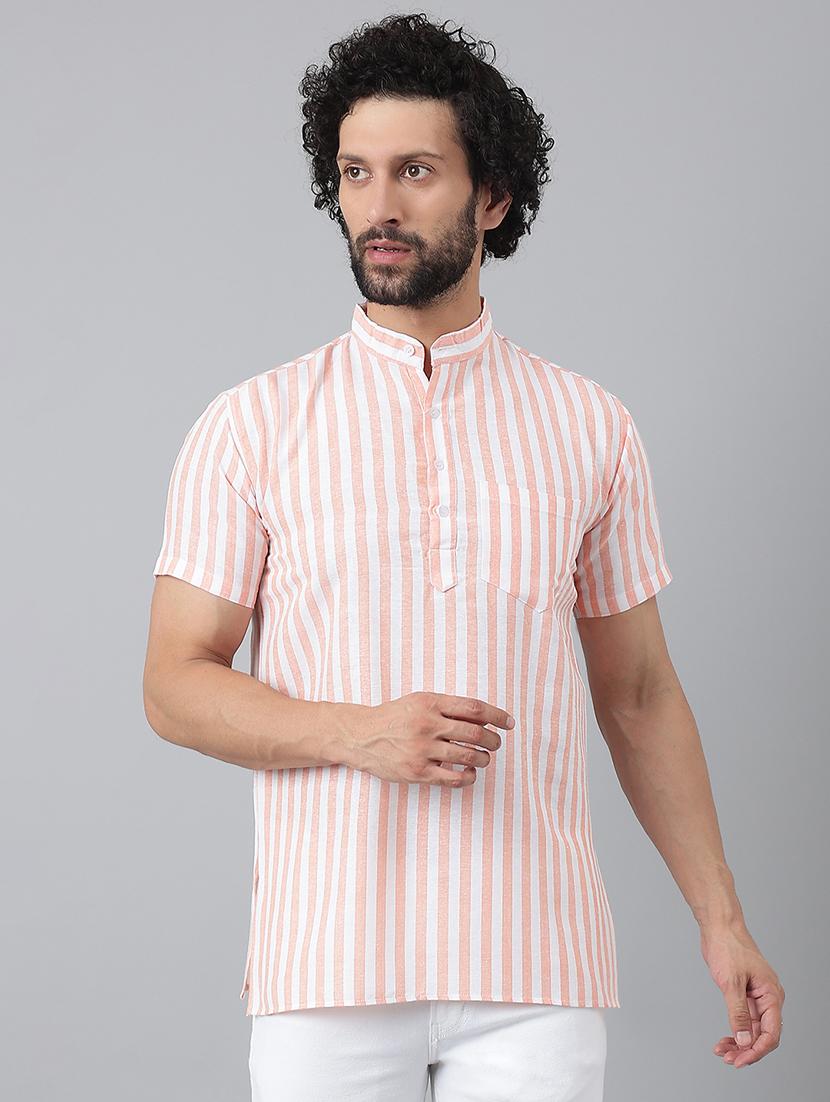orange cotton blend striped casual shirt - 20766030 - Zoom Image - 0