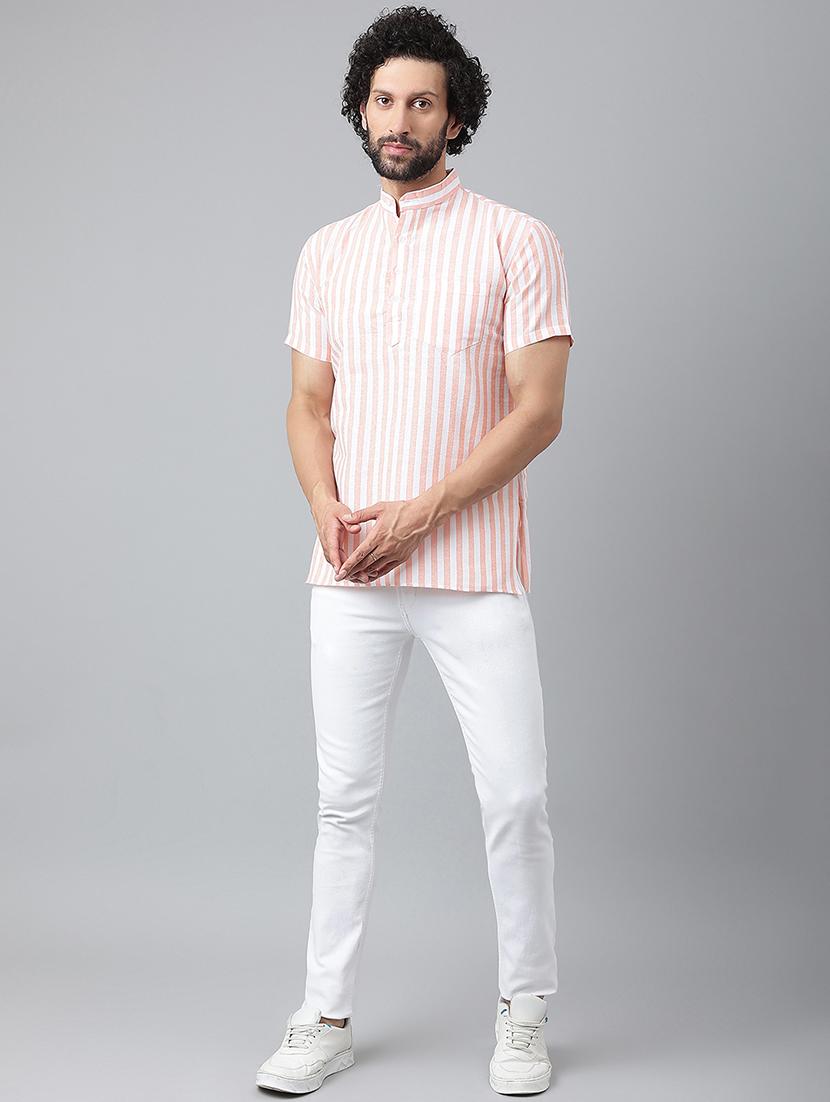 orange cotton blend striped casual shirt - 20766030 - Standard Image - 3
