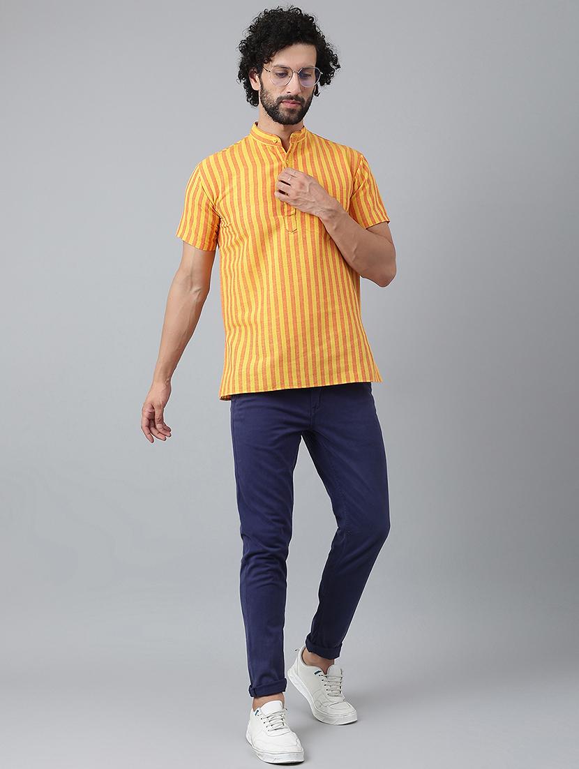 men striped short sleeve short kurta - 20766033 - Standard Image - 3