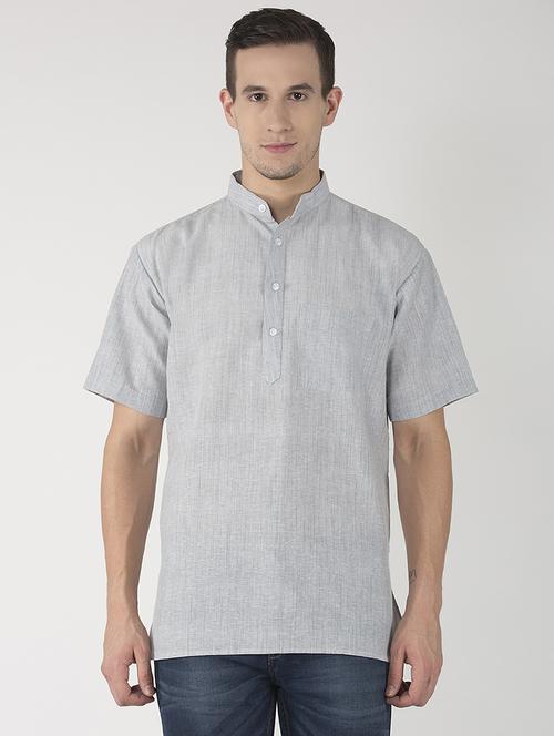 grey cotton blend plain casual shirt - 20766315 - Standard Image - 0