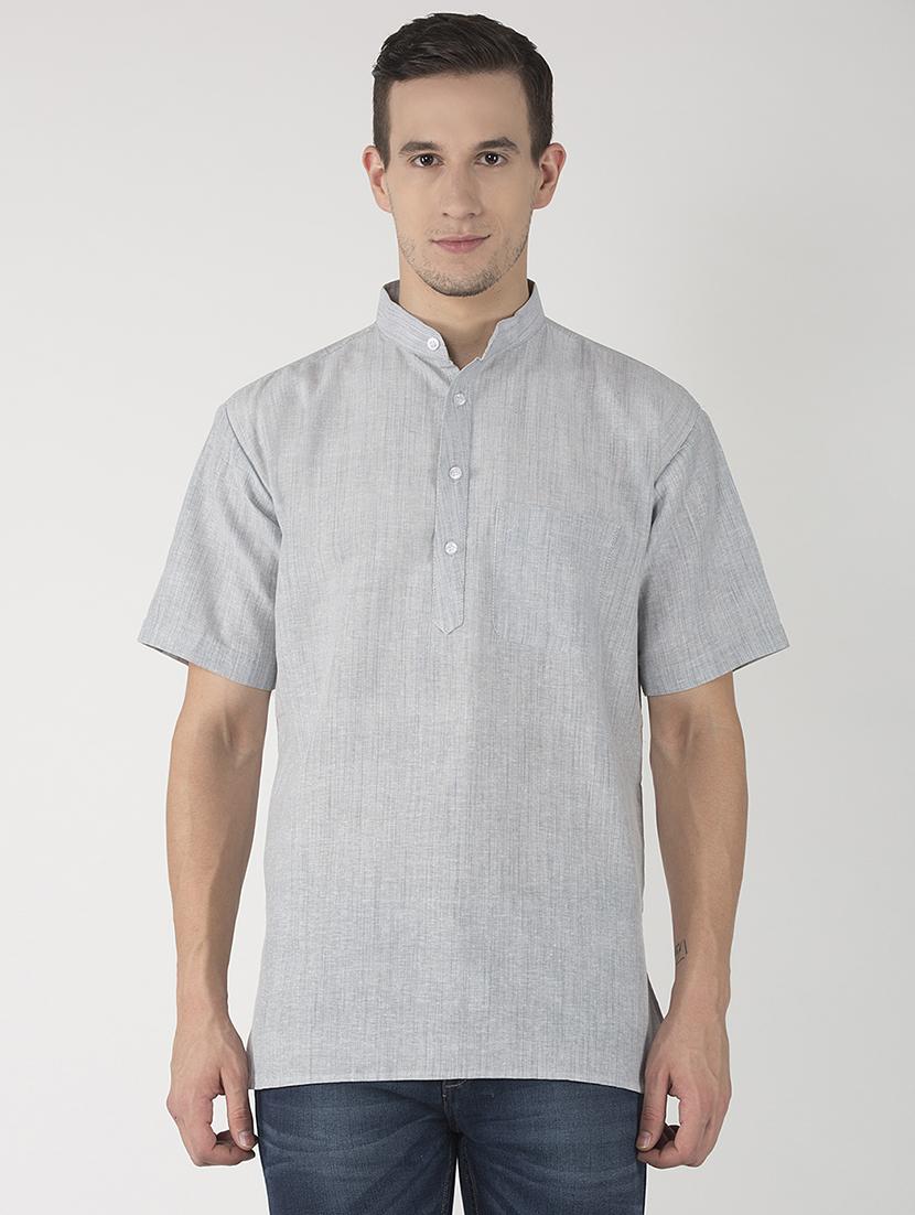 grey cotton blend plain casual shirt - 20766315 - Zoom Image - 0