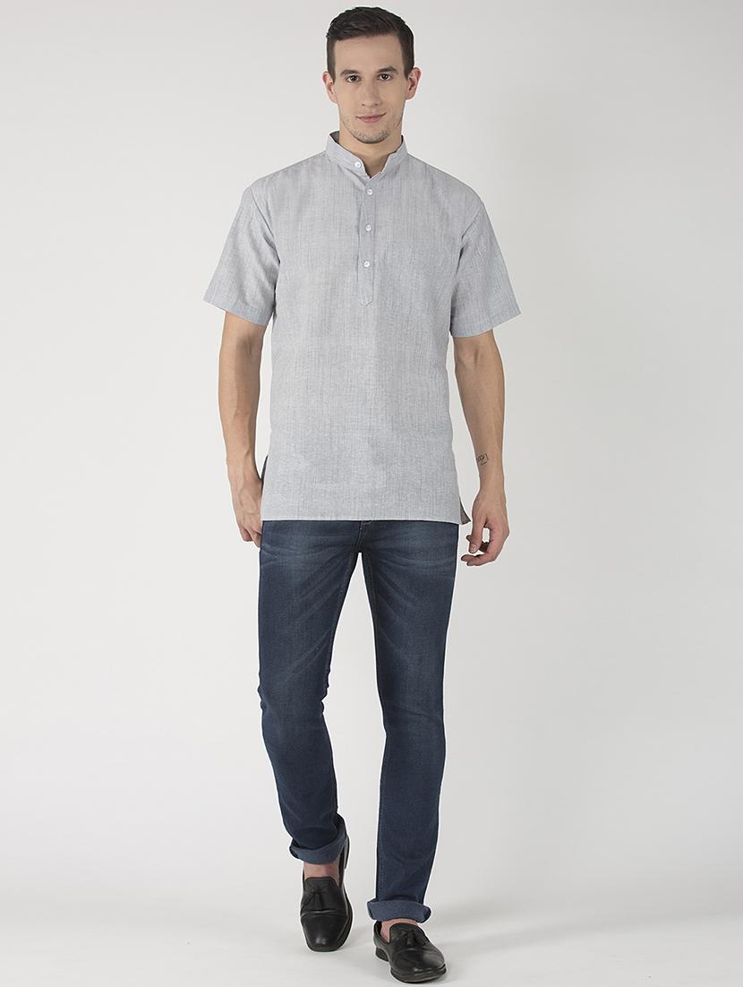 grey cotton blend plain casual shirt - 20766315 - Standard Image - 3