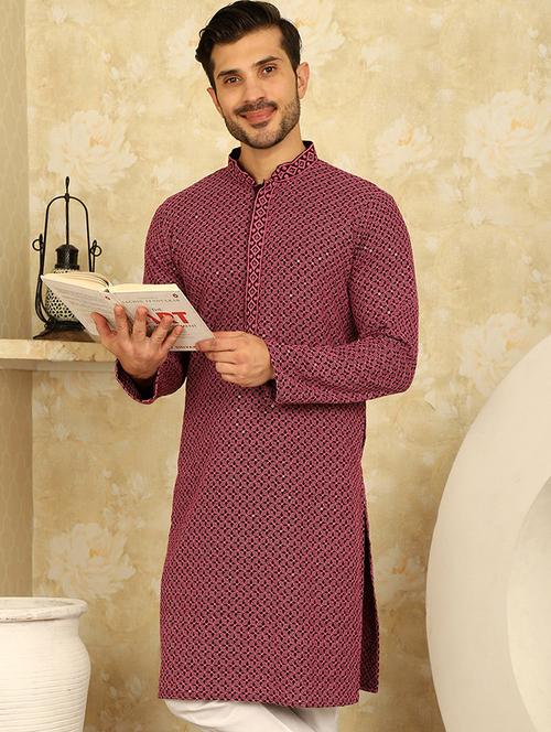 mandarin neck embroidered kurta - 20766344 - Standard Image - 0