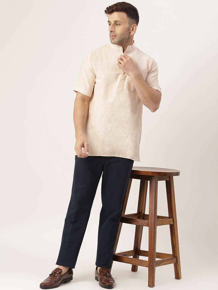 men solid cotton short kurta - 20766872 - Standard Image - 3