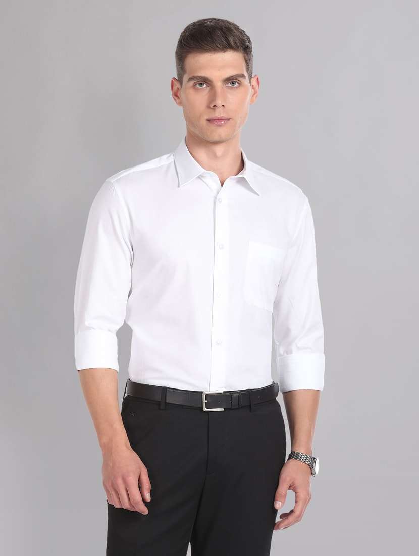 solid white pocket detailed formal shirt