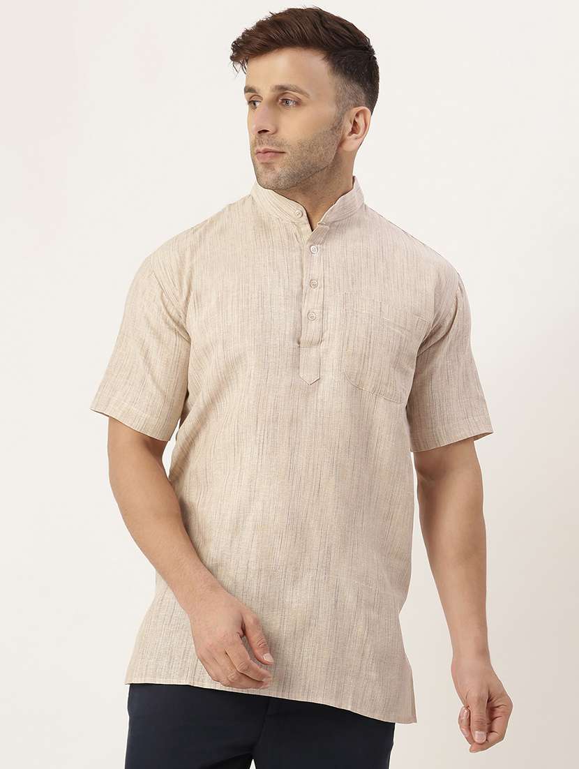 men mandarin neck cotton blend short kurta - 20766978 - Zoom Image - 0
