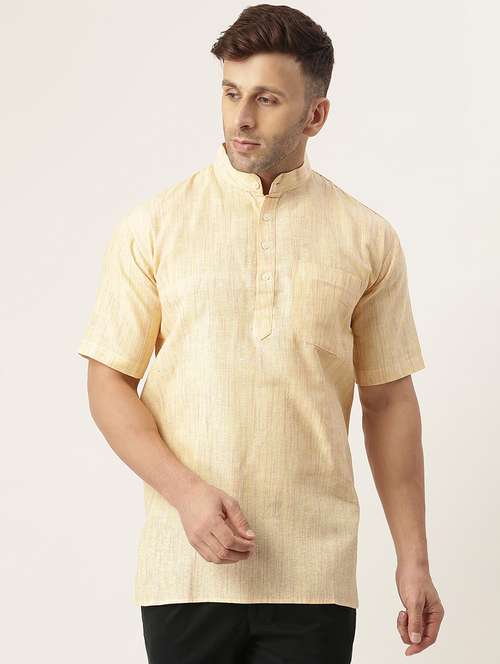 yellow self design short kurta - 20766989 - Standard Image - 0