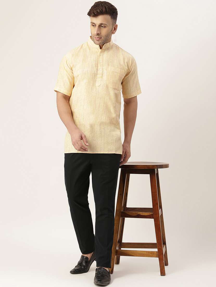 yellow self design short kurta - 20766989 - Standard Image - 3