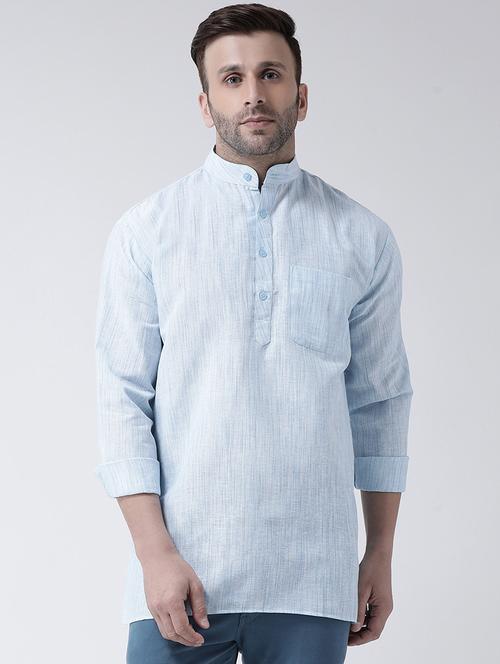 light blue cotton blend short kurta - 20767053 - Standard Image - 0