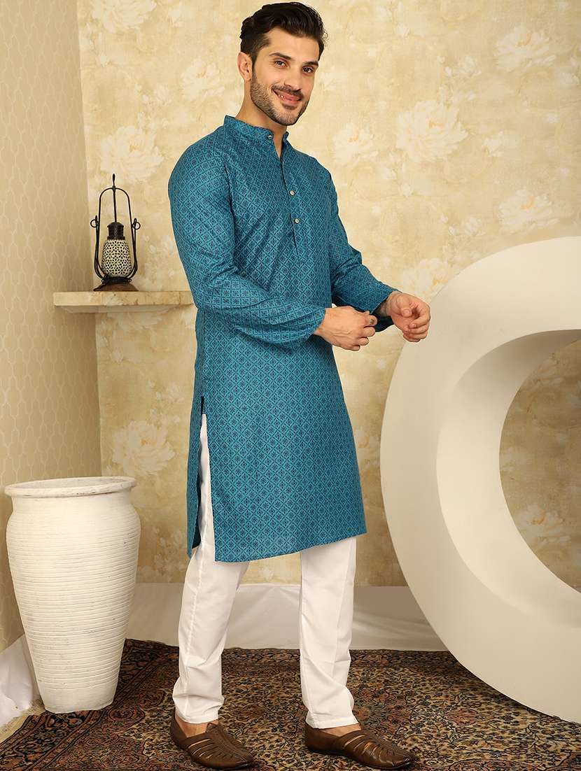 mandarin neck embroidered kurta with churidar set  - 20767169 -  Standard Image - 3