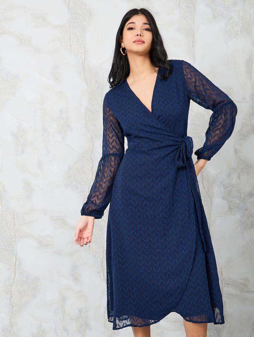 women blue self-designed wrap dress - 20767227 - Zoom Image - 0