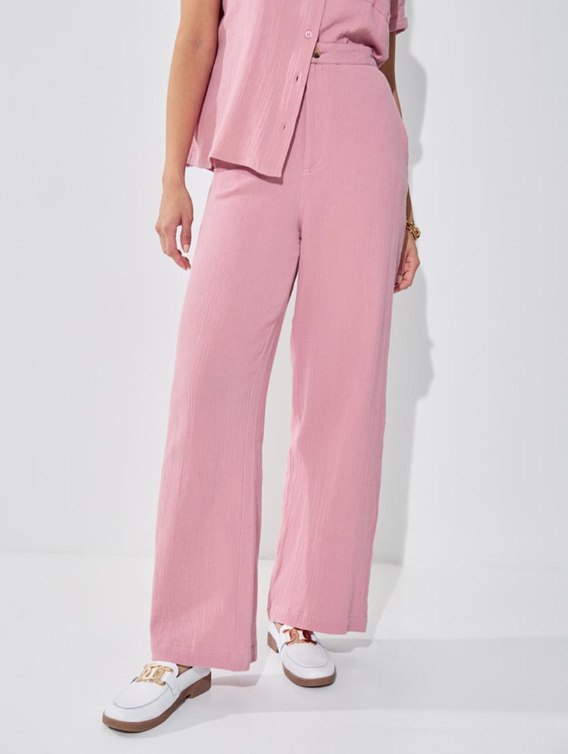 women mid-rise solid wide legtrouser - 20767351 - Zoom Image - 0