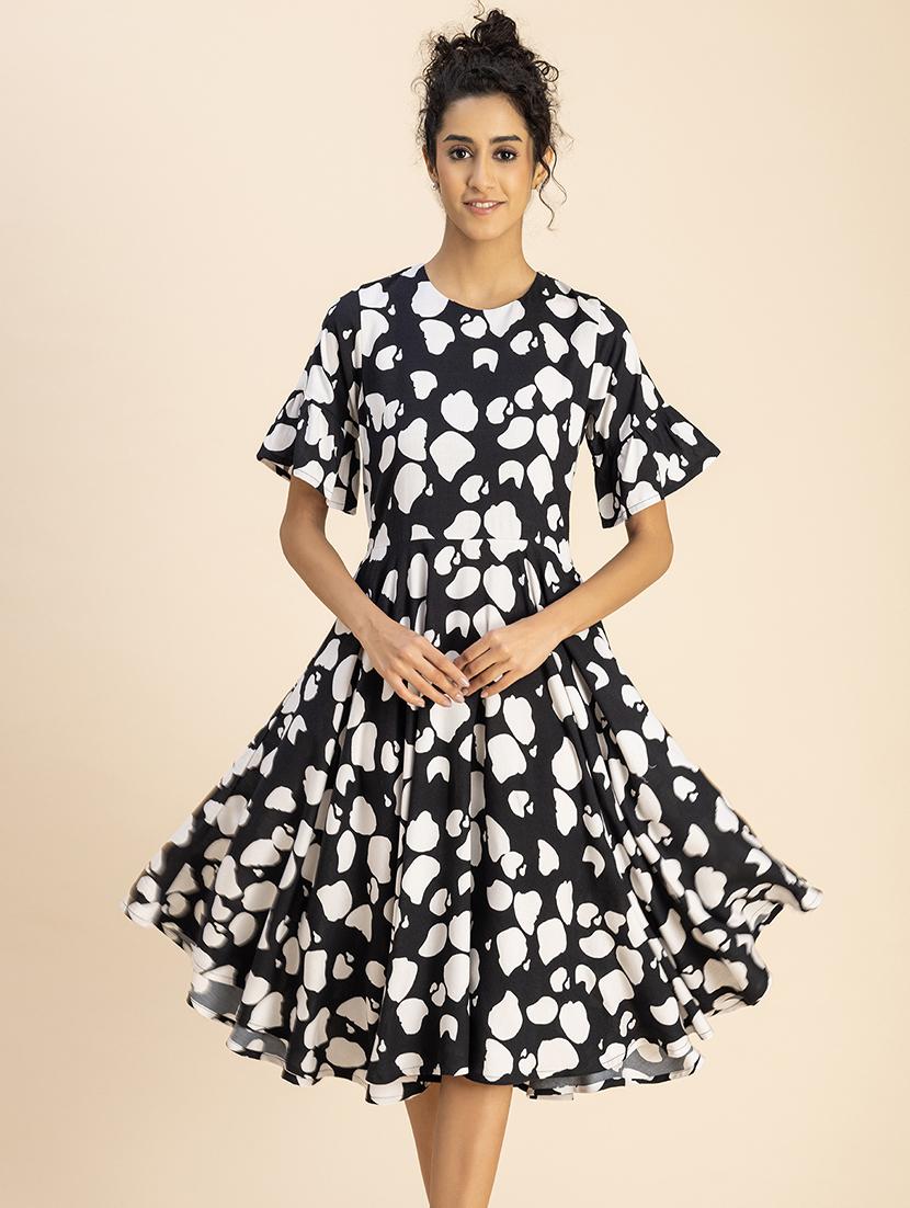 women black printed fit & flare dress - 20767758 -  Zoom Image - 0