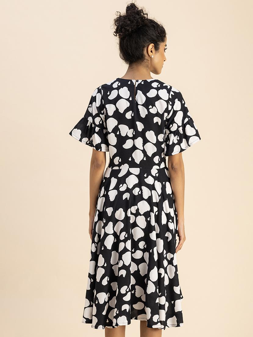women black printed fit & flare dress - 20767758 - Standard Image - 3