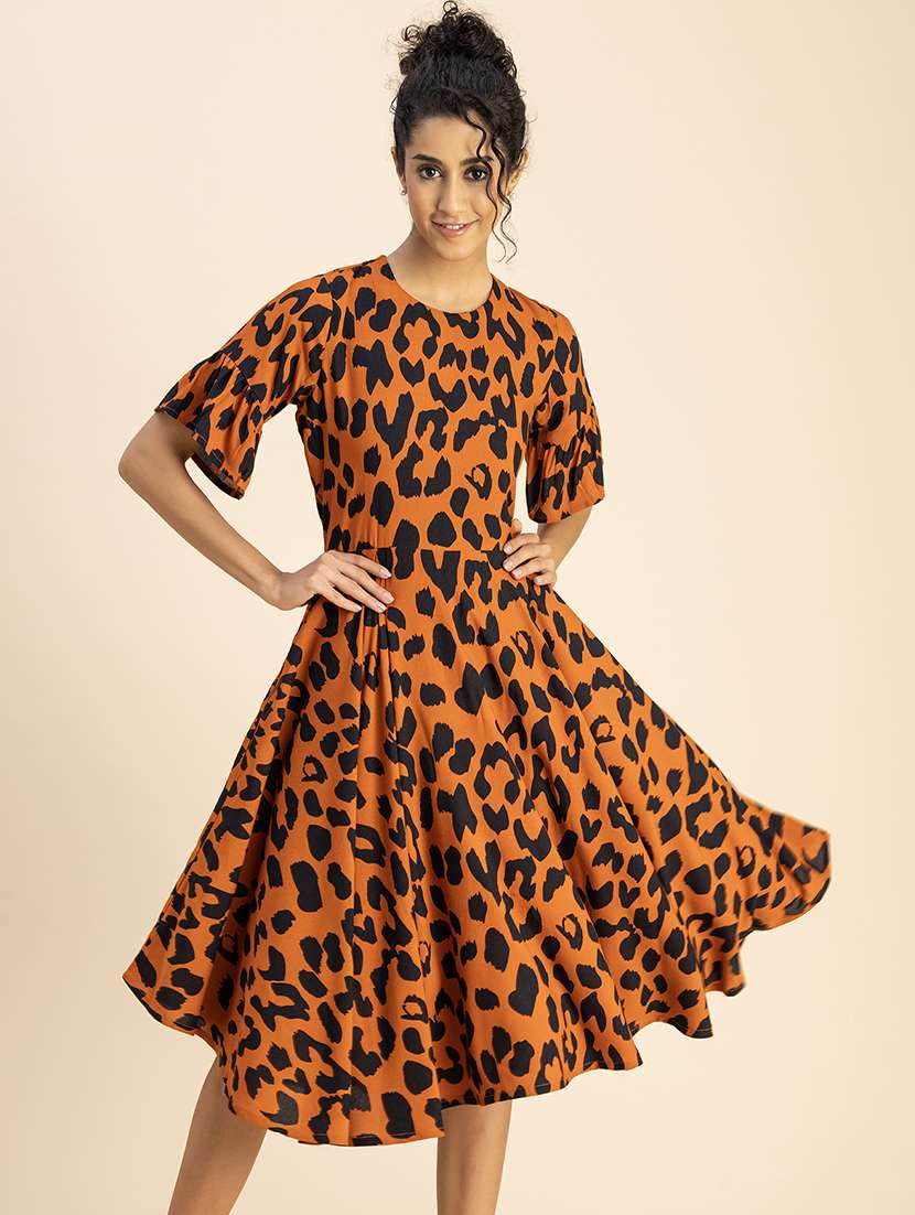women animal print fit & flare dress
