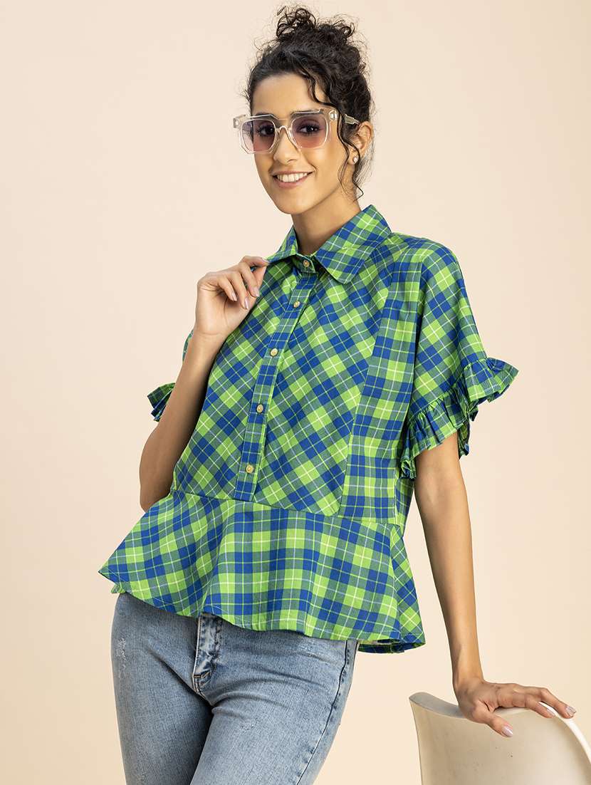 women checkered collared peplum top - 20767824 -  Standard Image - 3