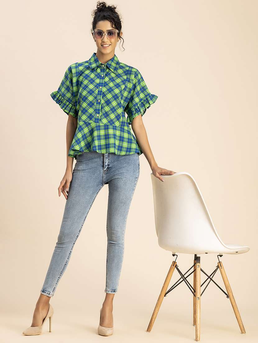 women checkered collared peplum top - 20767824 -  Standard Image - 5