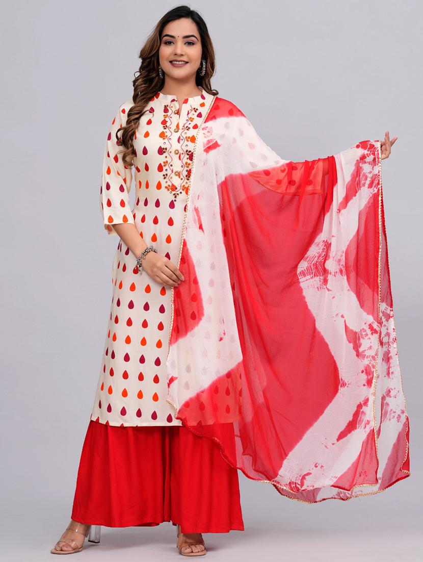 women white mandarin neck kurta sharara set with dupatta - 20768102 - Zoom Image - 0