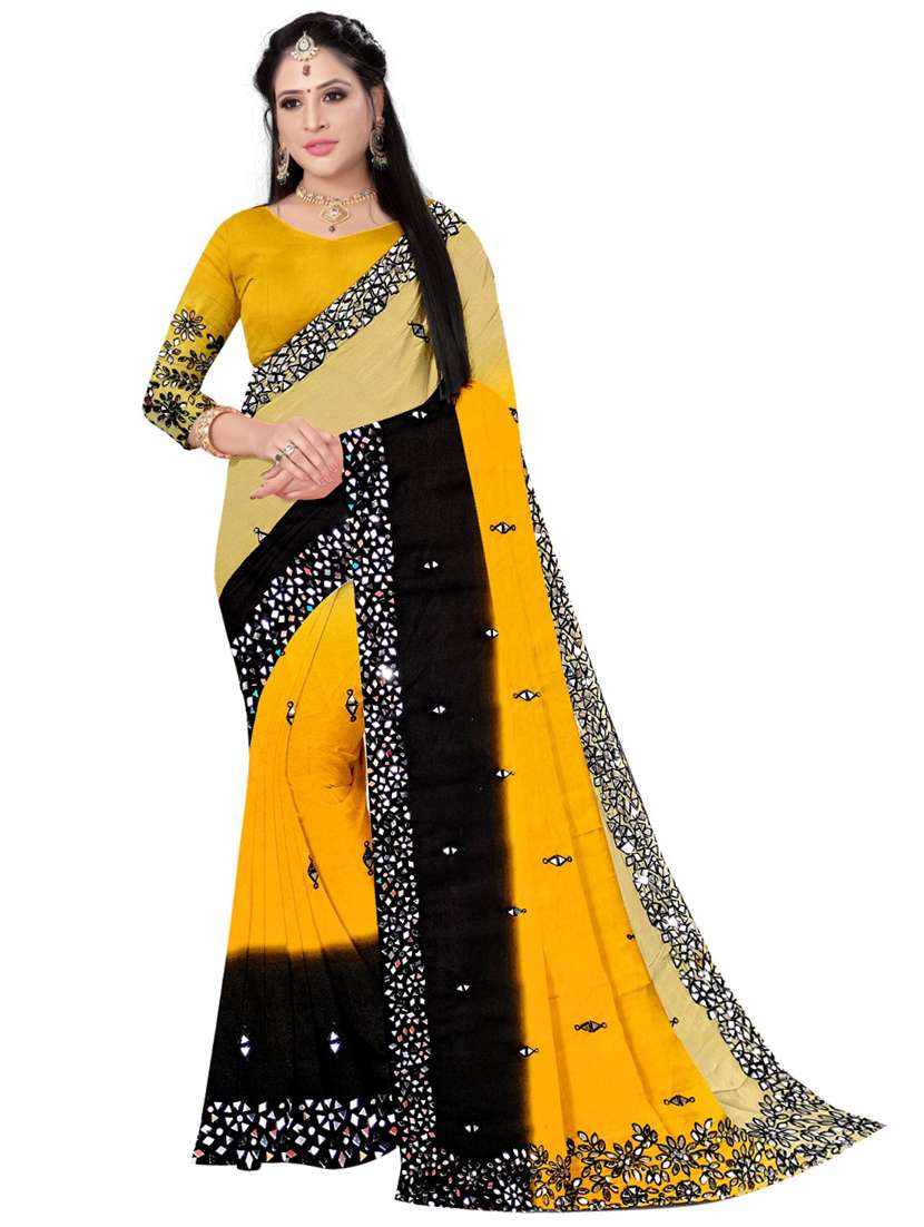 yellow georgette embellished saree - 20768130 - Zoom Image - 0