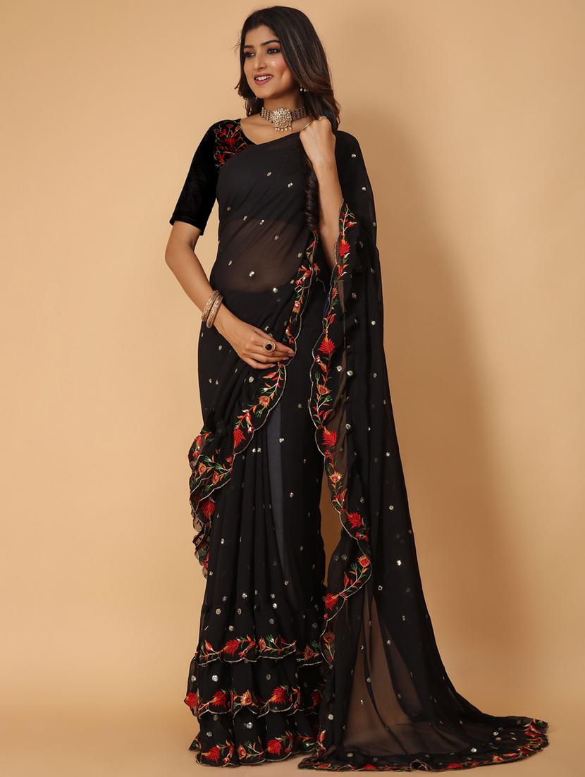 black solid with work saree - 20768142 -  Zoom Image - 0