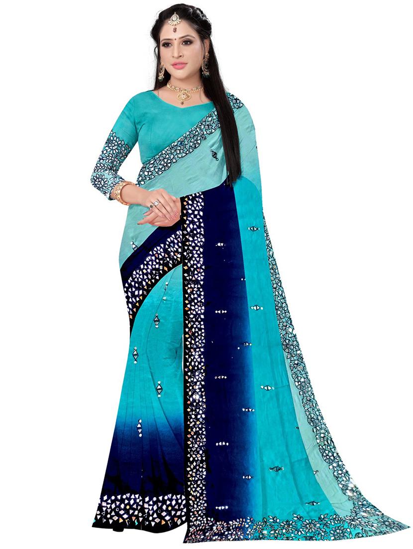 light blue georgette embellished saree - 20768144 - Zoom Image - 0