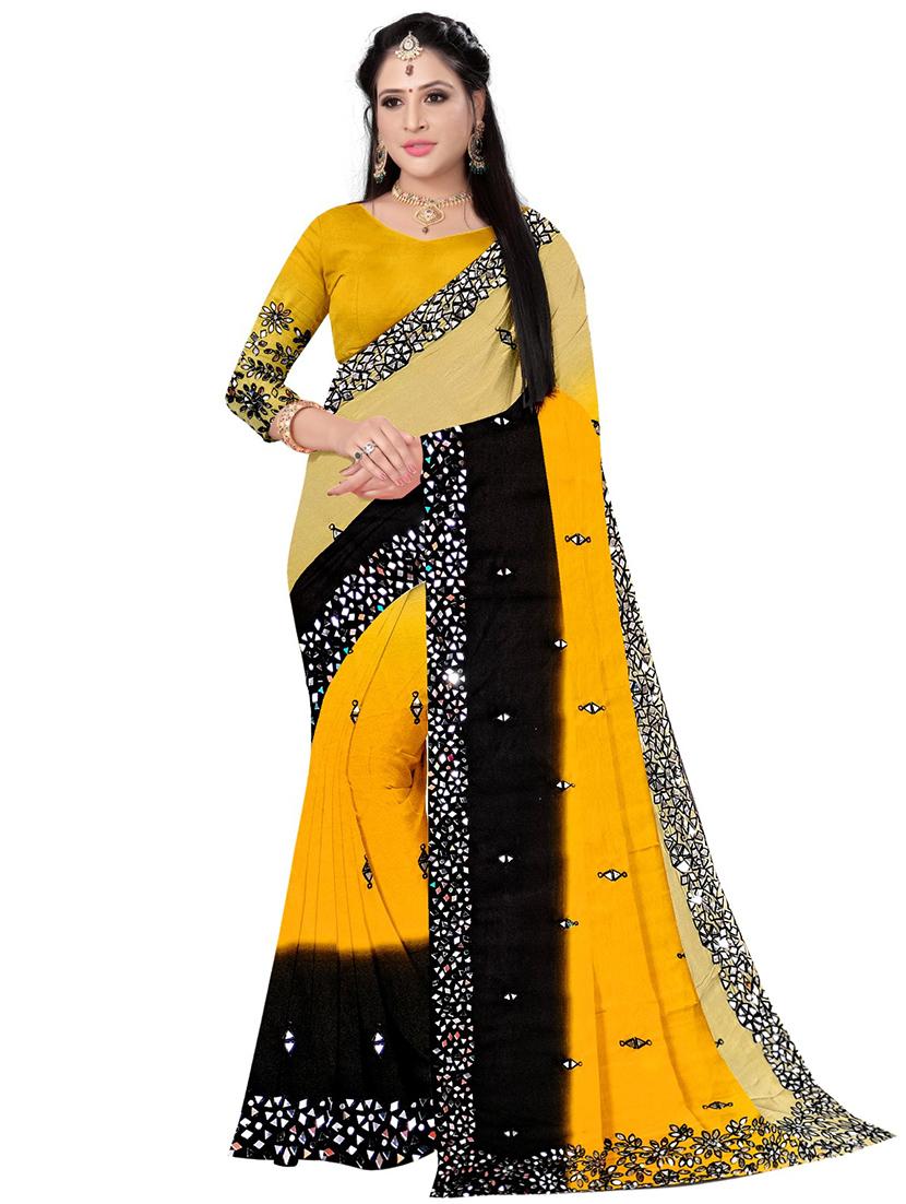 yellow georgette embellished saree - 20768145 -  Zoom Image - 0