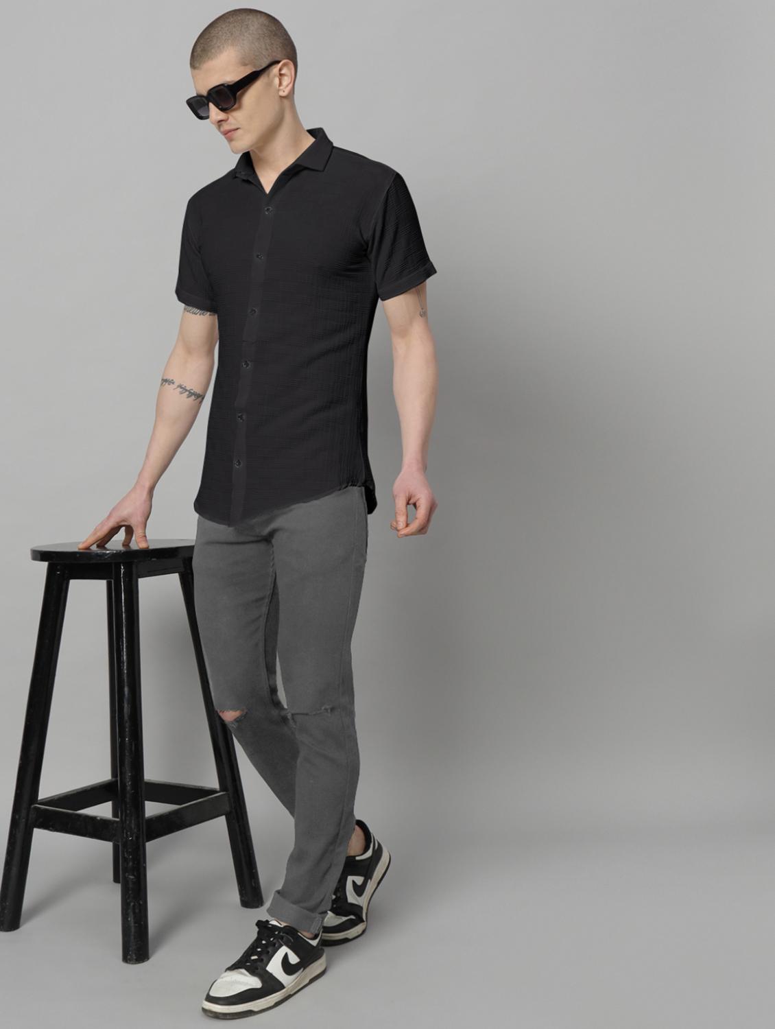 black solid casual shirt - 20775742 - Standard Image - 3