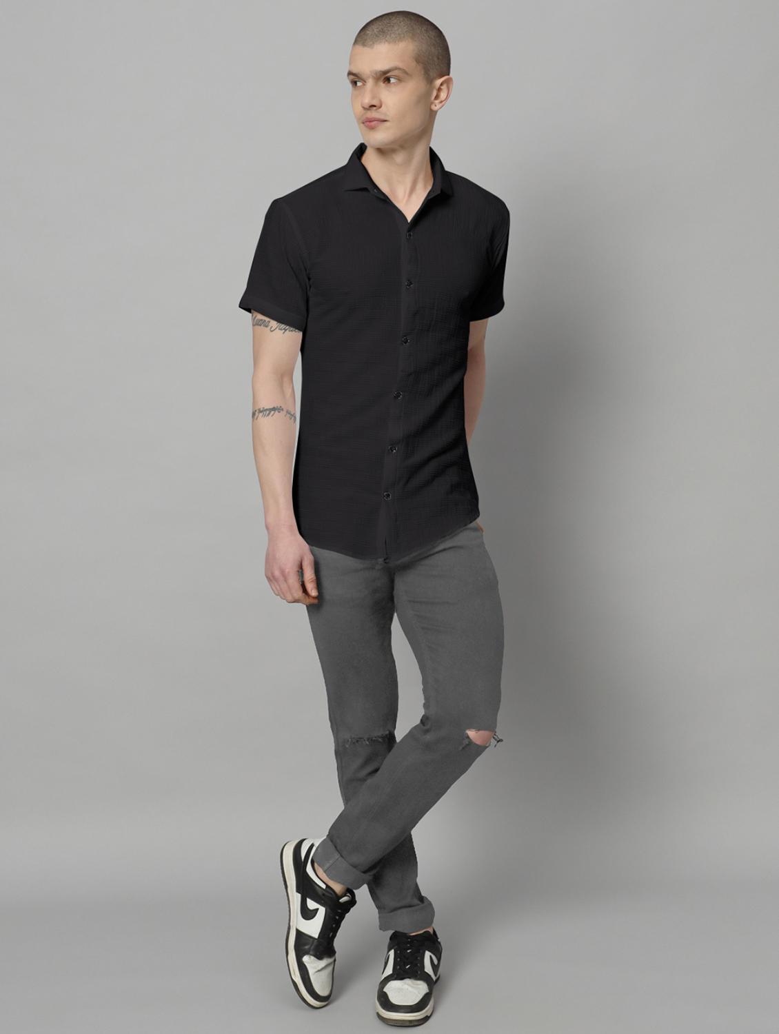 black solid casual shirt - 20775742 - Standard Image - 5
