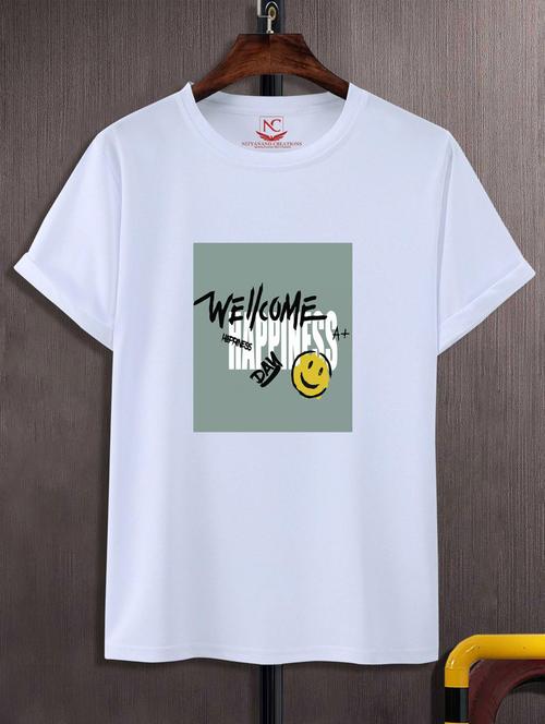 unisex white typographic printed t-shirt - 20777076 -  Standard Image - 0