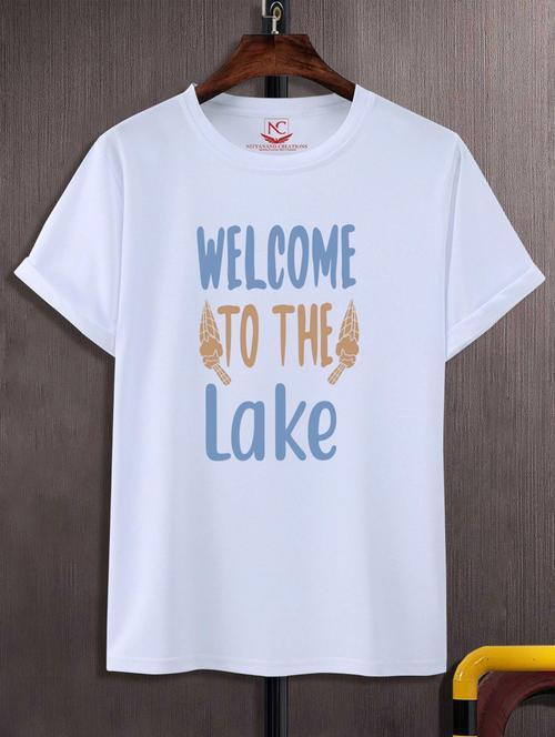 unisex white typographic printed t-shirt - 20777349 -  Standard Image - 0