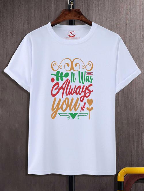 unisex white typographic printed t-shirt - 20777388 -  Standard Image - 0
