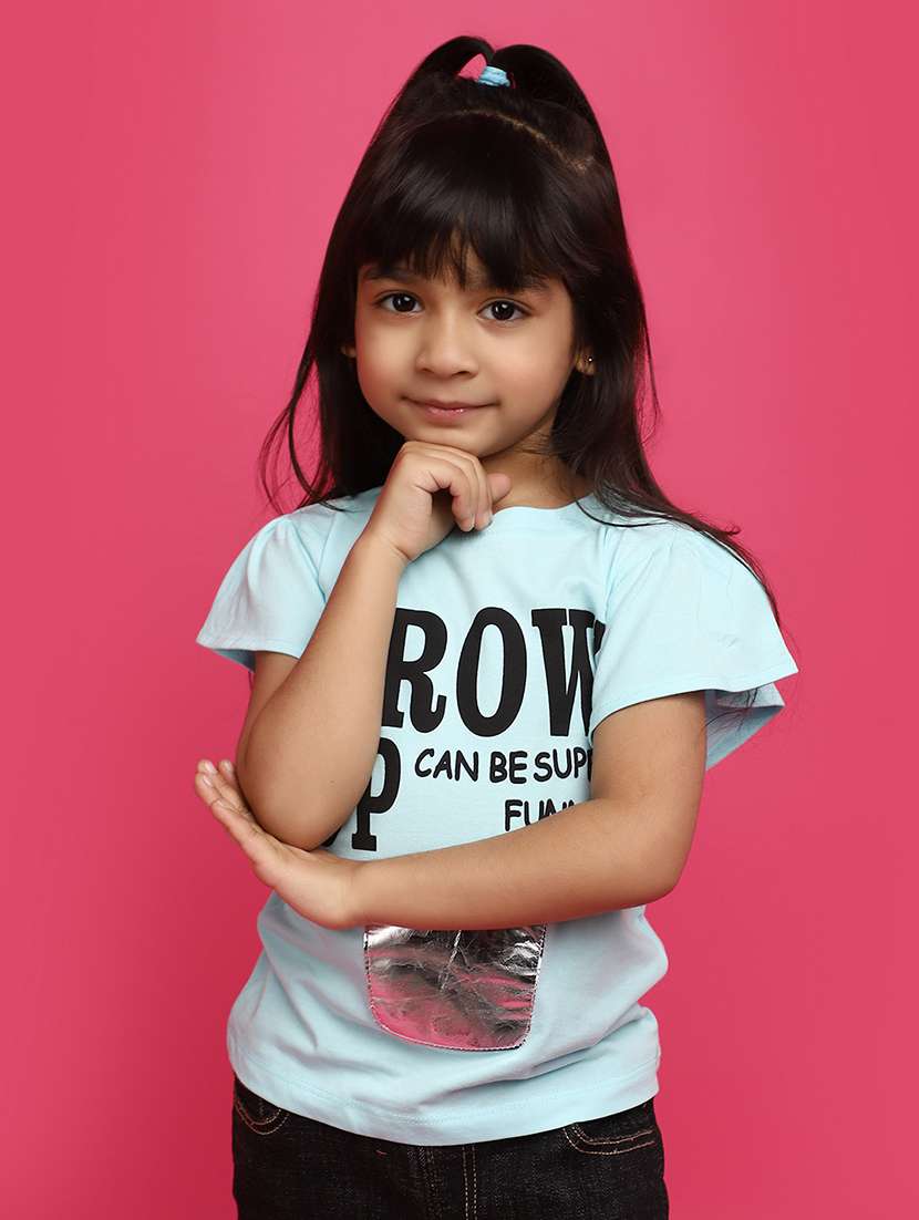 light blue printed detailed casual tee