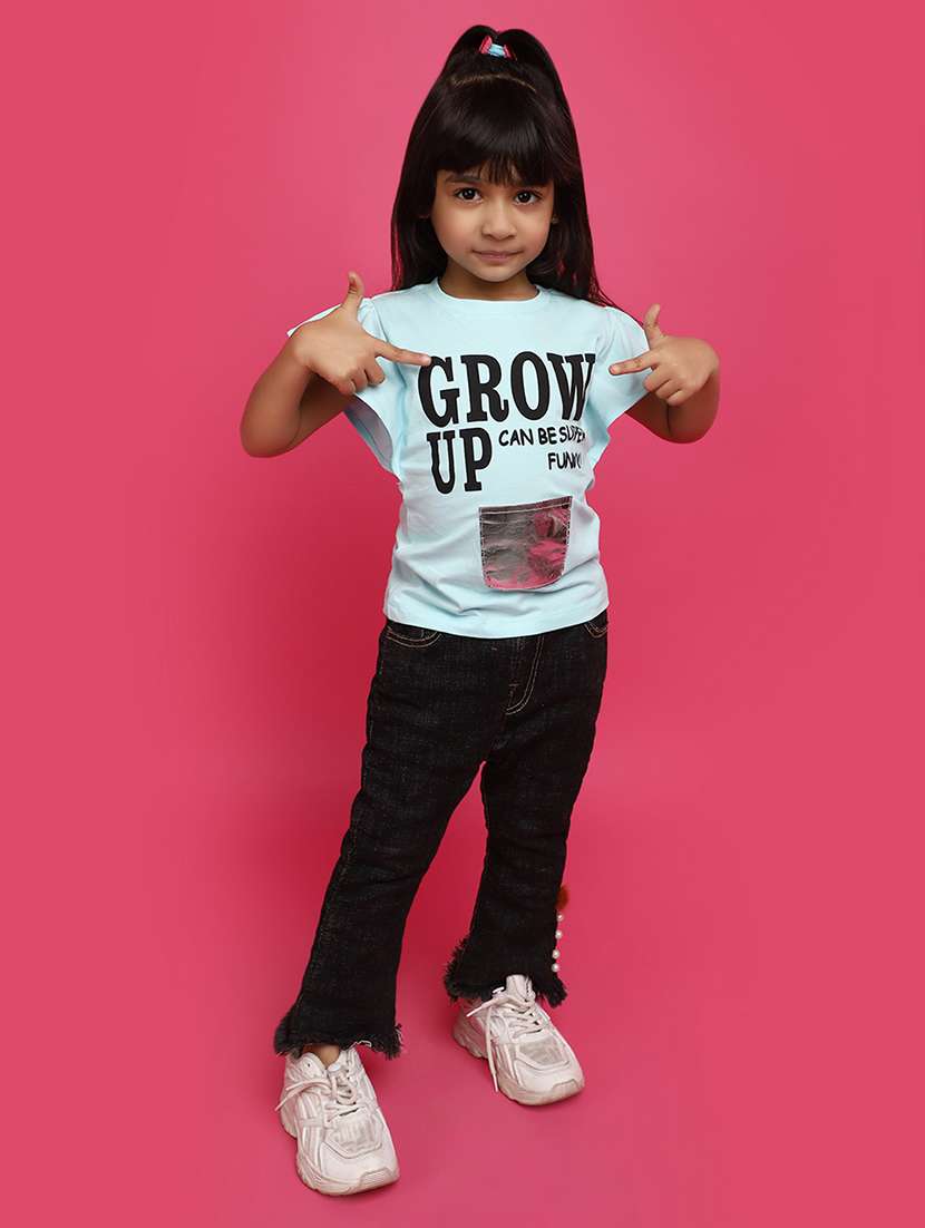 light blue printed detailed casual tee - 20777545 -  Standard Image - 3