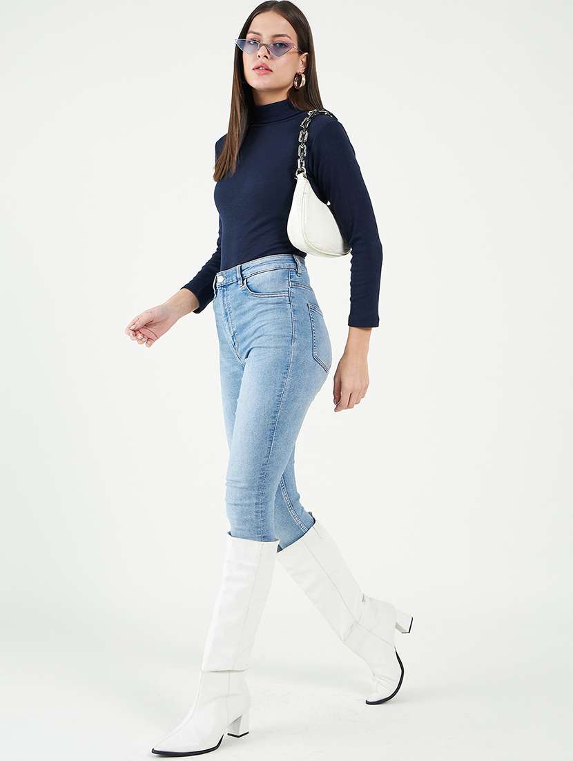 women solid turtle neck long sleeves top - 20777815 -  Standard Image - 3