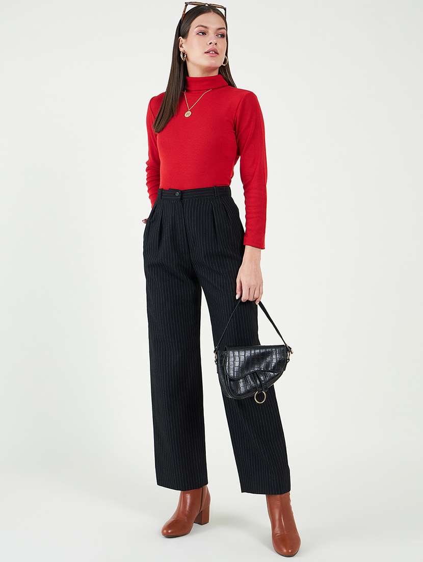 women solid turtle neck long sleeves top - 20777818 -  Standard Image - 3